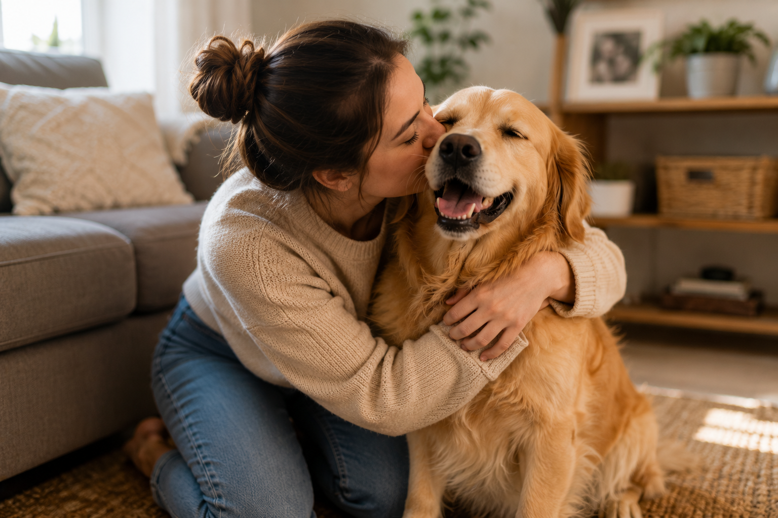 Dog owner holding their dog